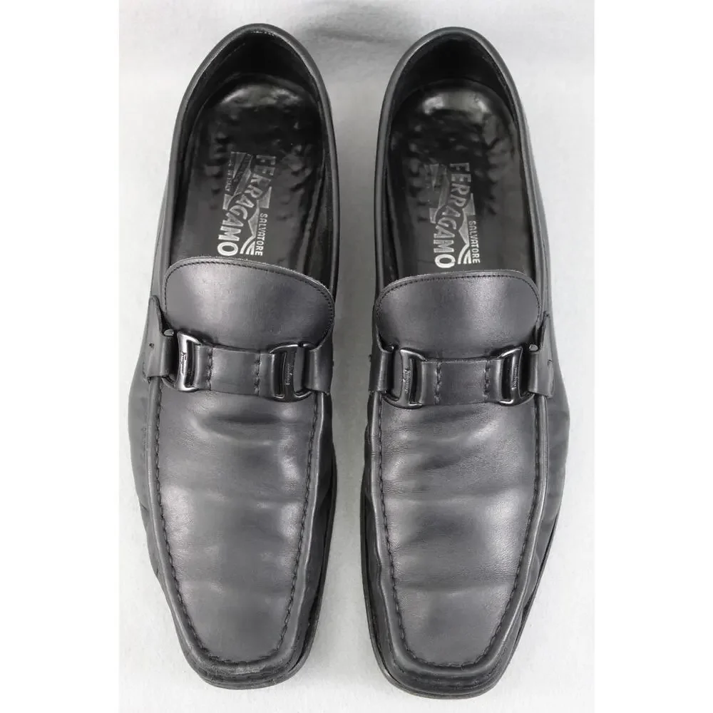 Salvatore Ferragamo All Black Leather Bit Loafers Shoes Men's 13 Dress